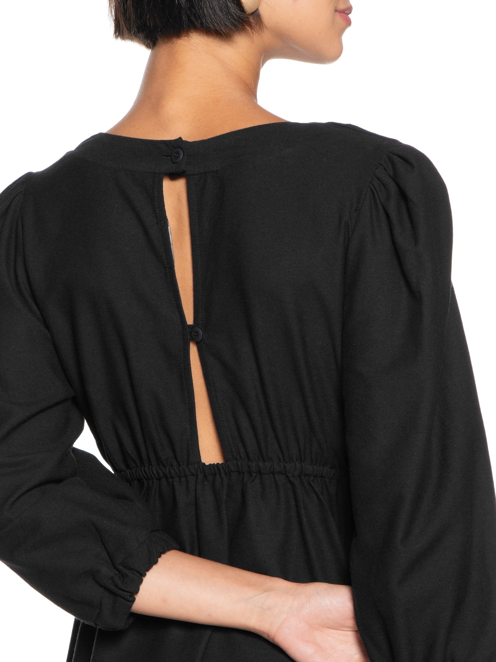 Vestido Curto Manga Bufante Pala Decote Preto Cacay