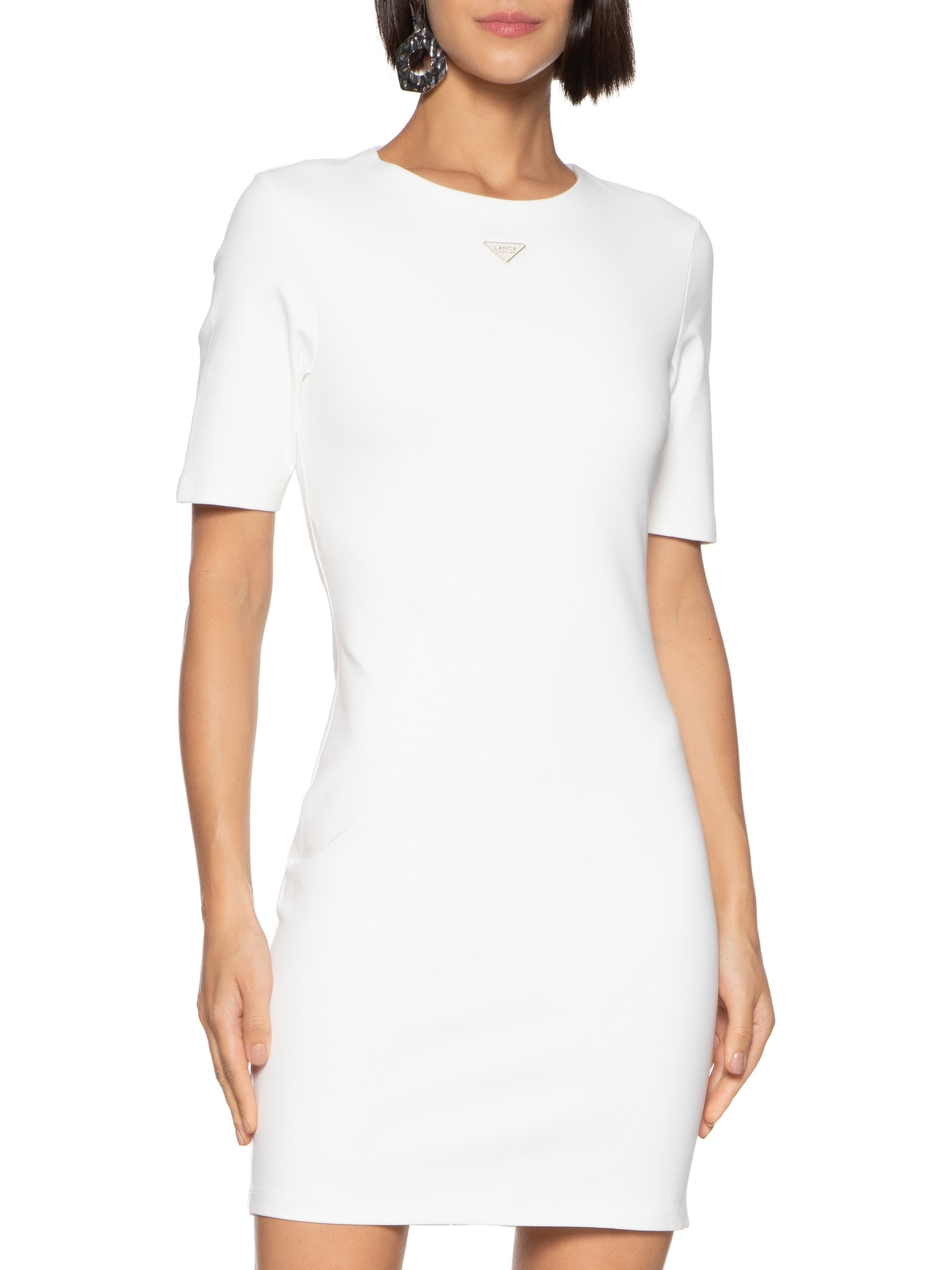 Vestido Curto Manga Curta Branco Lança Perfume