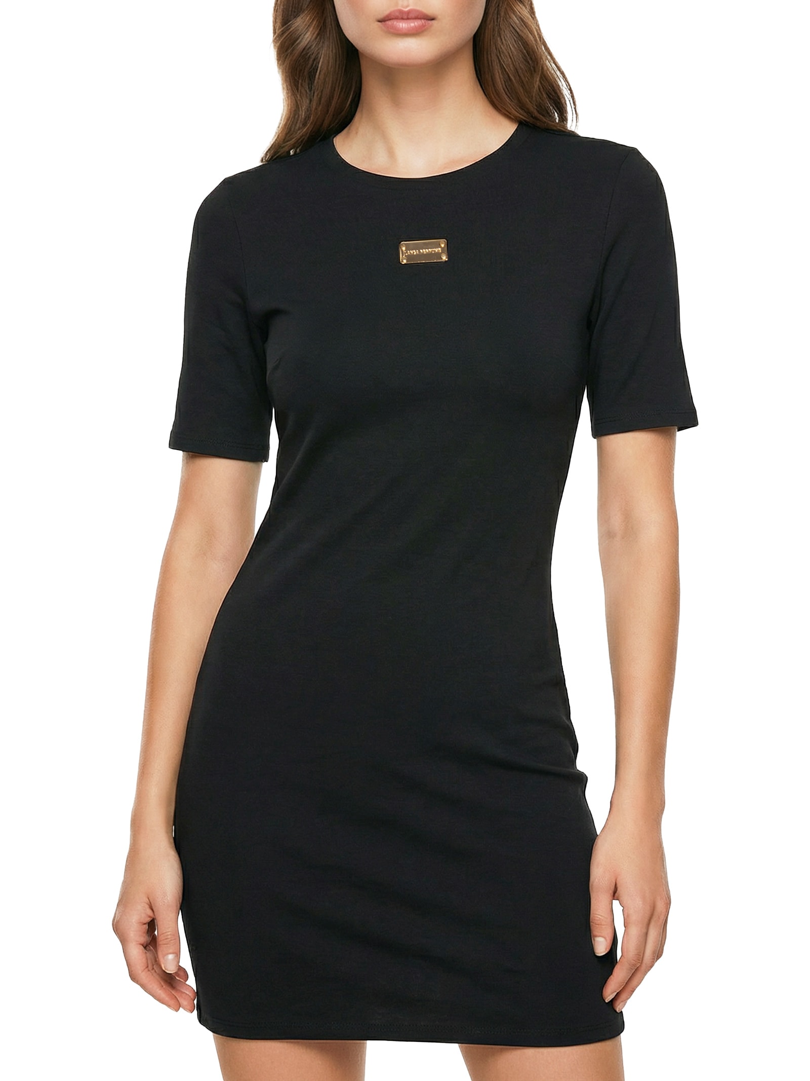 Vestido Curto Manga Curta Malha Pesada Preto Lança Perfume