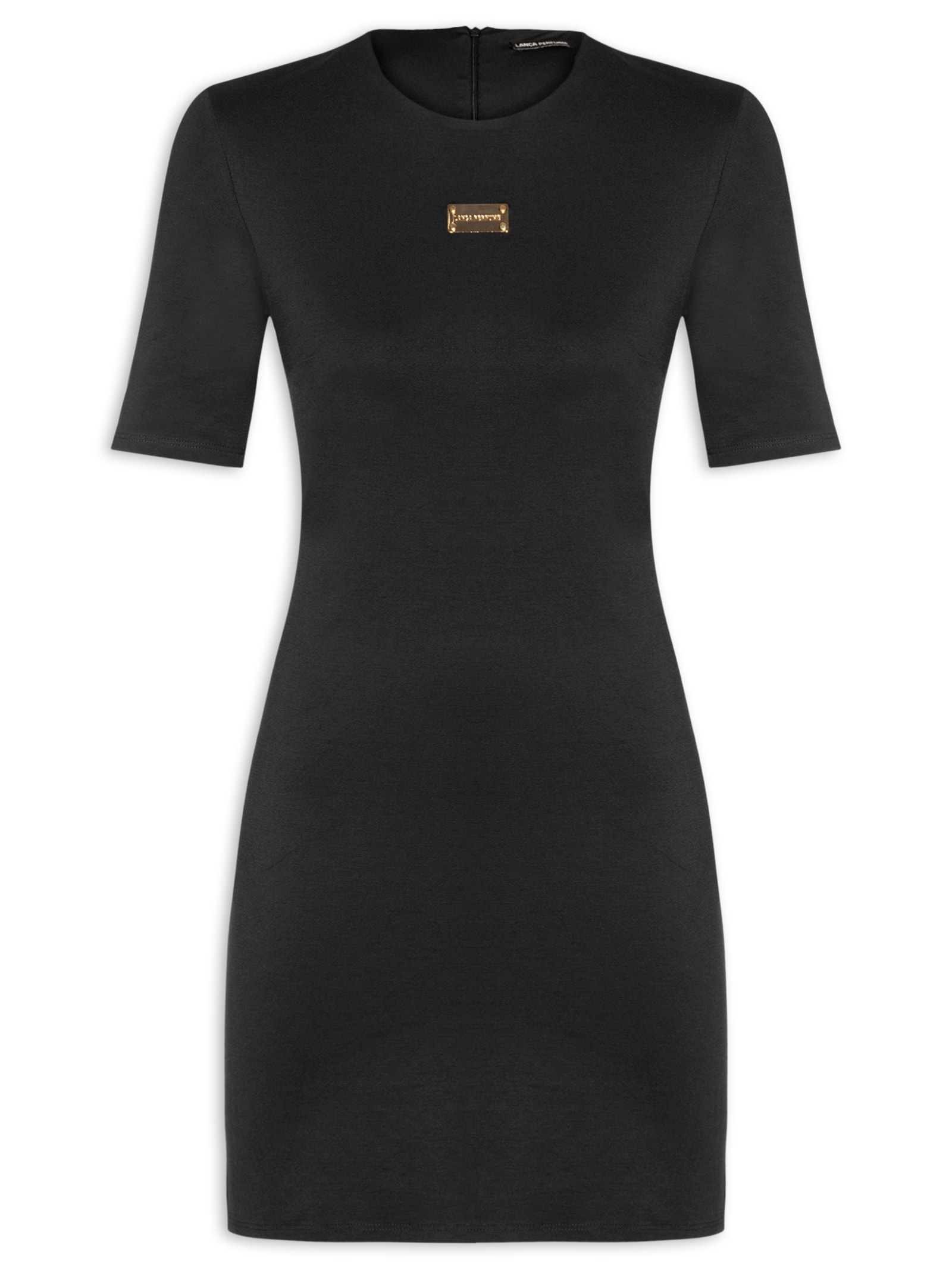 Vestido Curto Manga Curta Malha Pesada Preto Lança Perfume