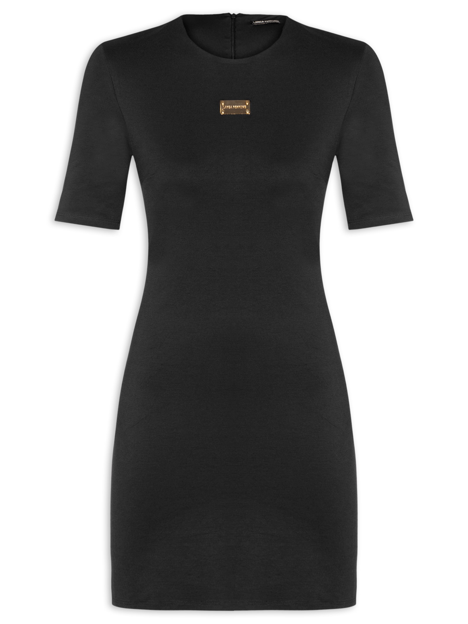 Vestido Curto Manga Curta Malha Pesada Preto Lança Perfume