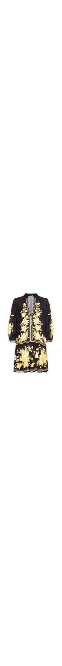 Vestido Curto Manga Flor Nana - Preto