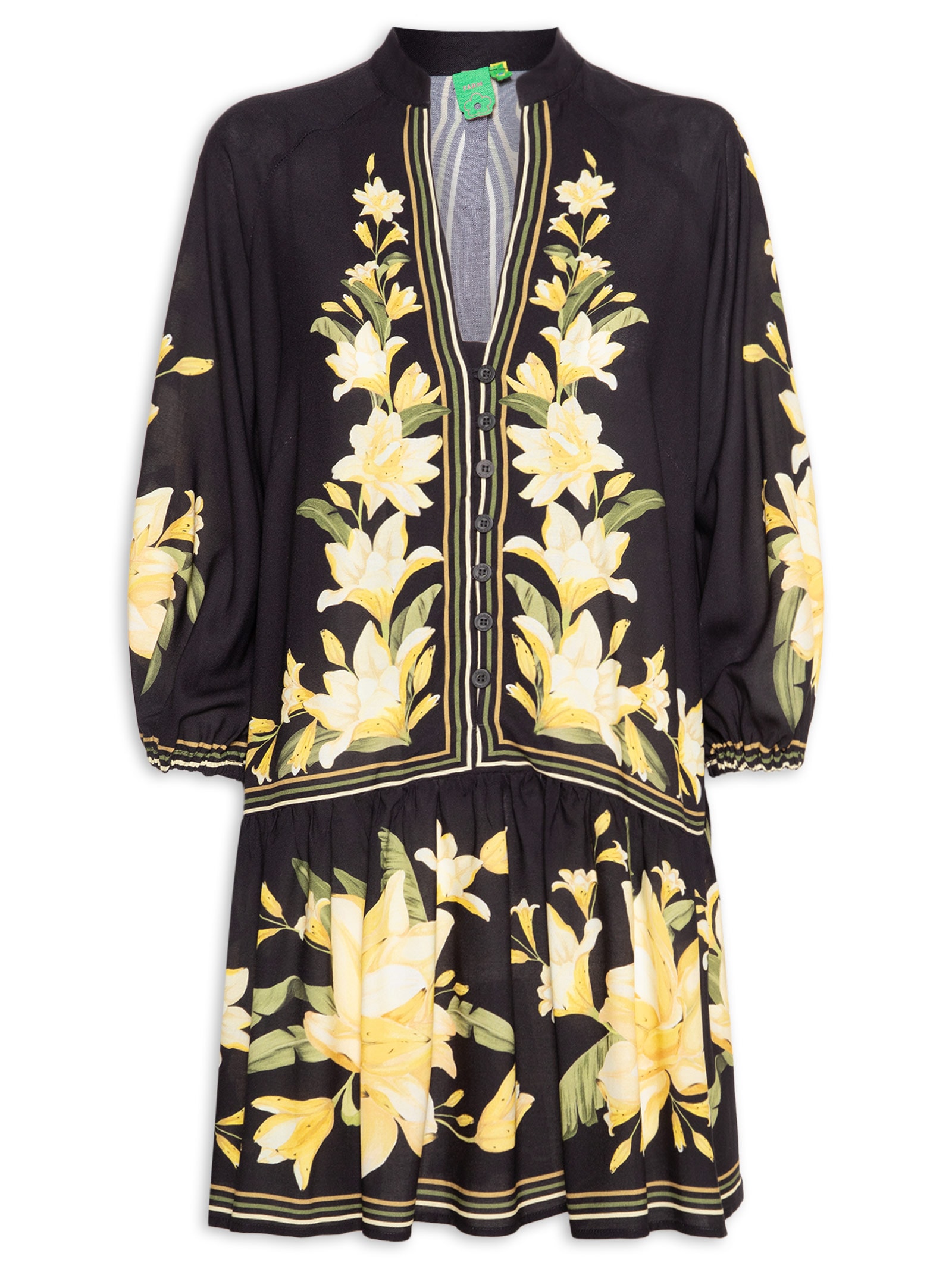 Vestido Curto Manga Flor Nana – Preto Farm