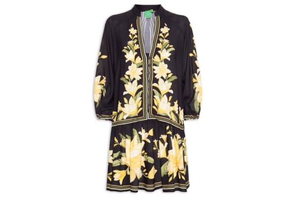 Vestido Curto Manga Flor Nana – Preto