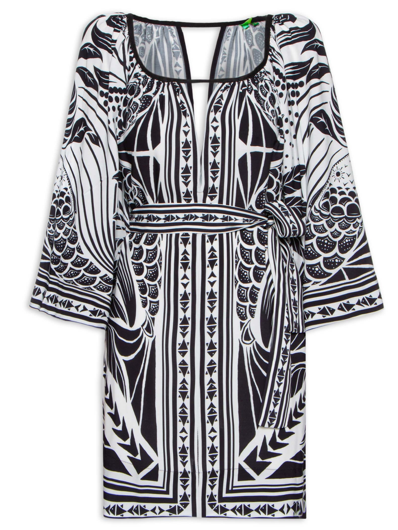 Vestido Curto Manga Foz Preto Farm