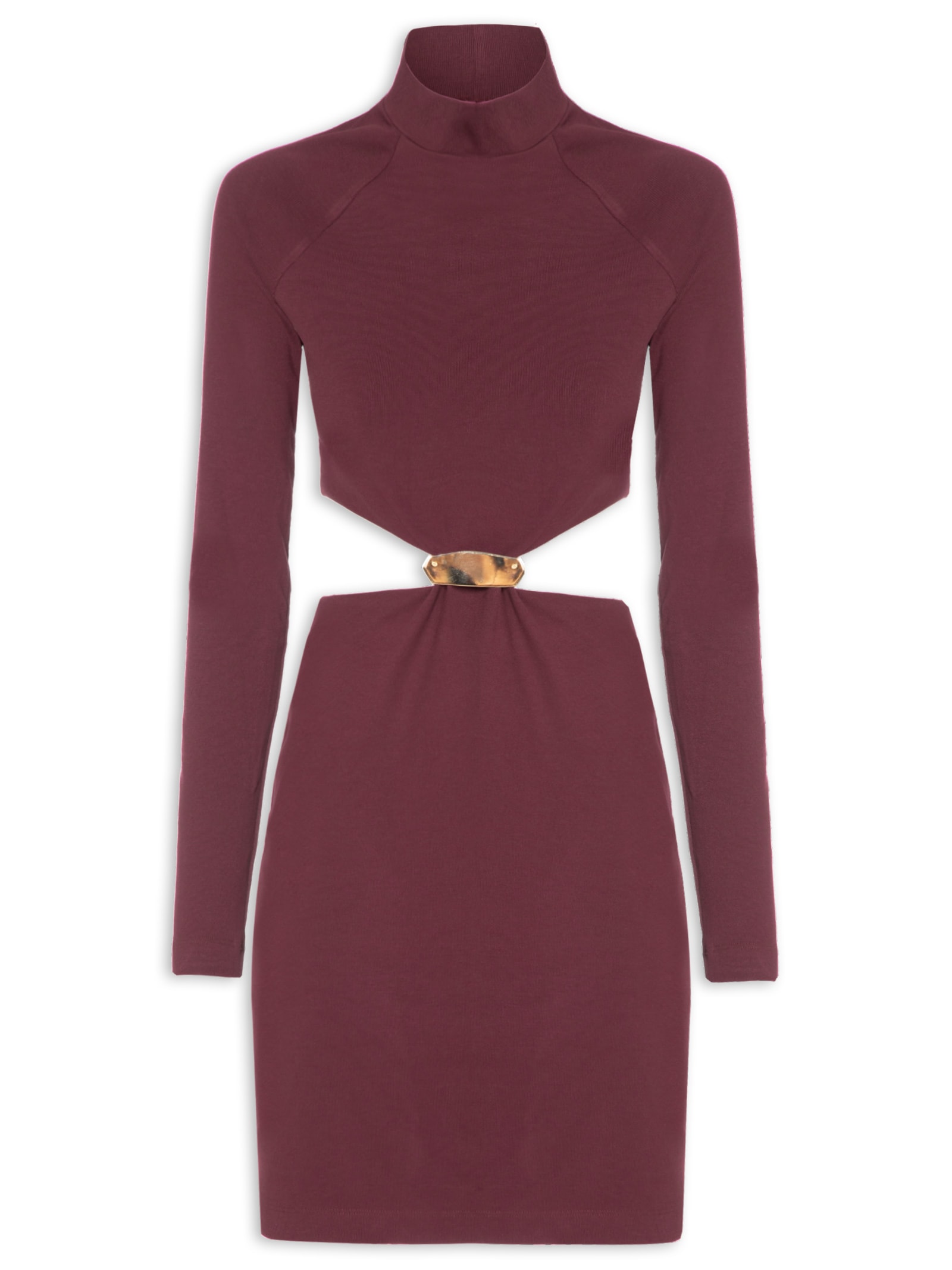 Vestido Curto Manga Longa Com Metal Vermelho Lança Perfume