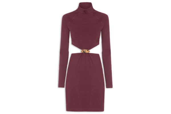 Vestido Curto Manga Longa Com Metal - Vermelho