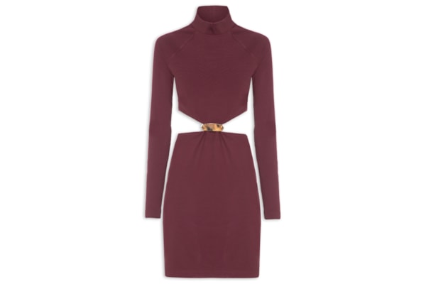 Vestido Curto Manga Longa Com Metal - Vermelho
