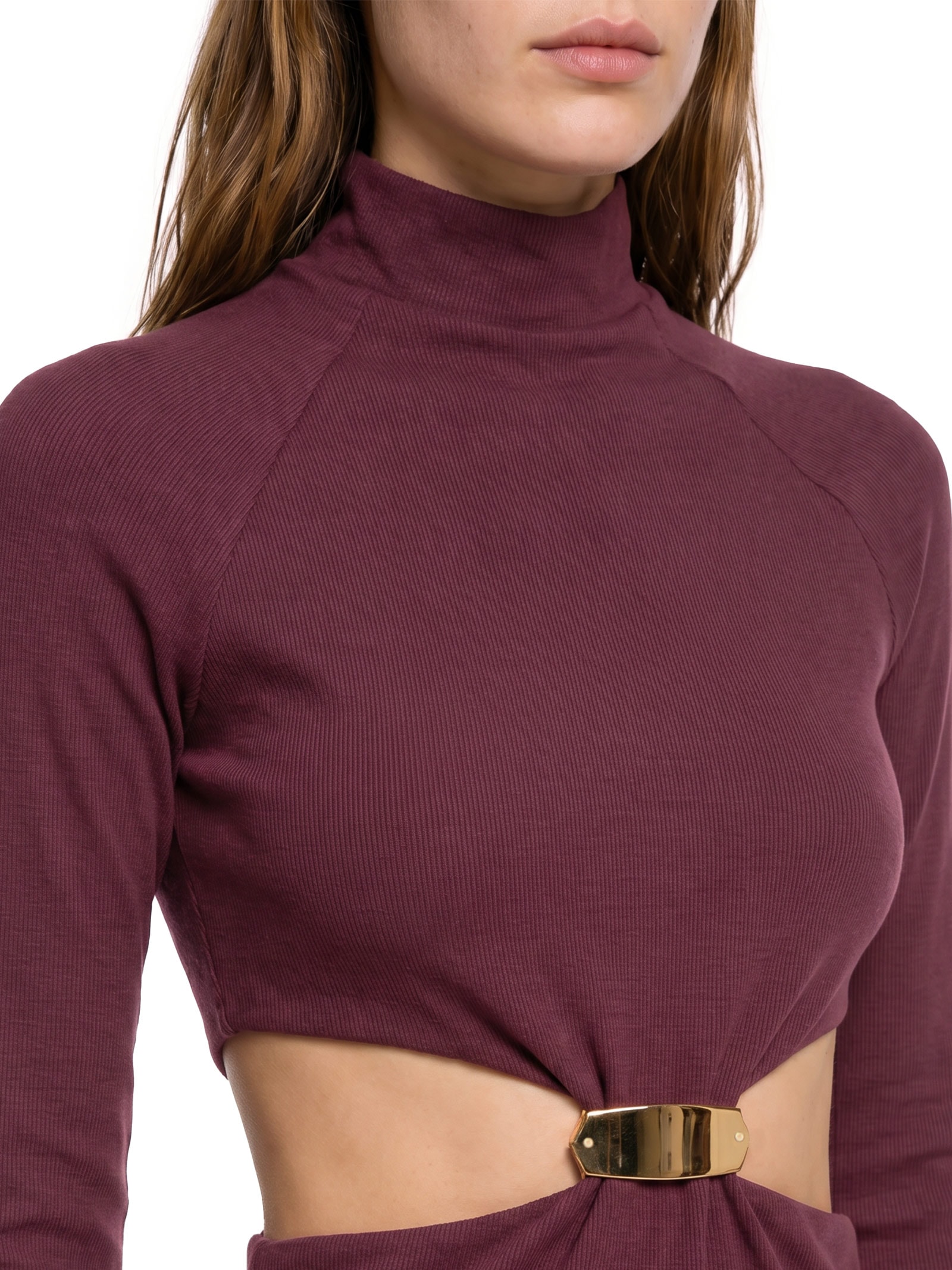 Vestido Curto Manga Longa Com Metal Vermelho Lança Perfume