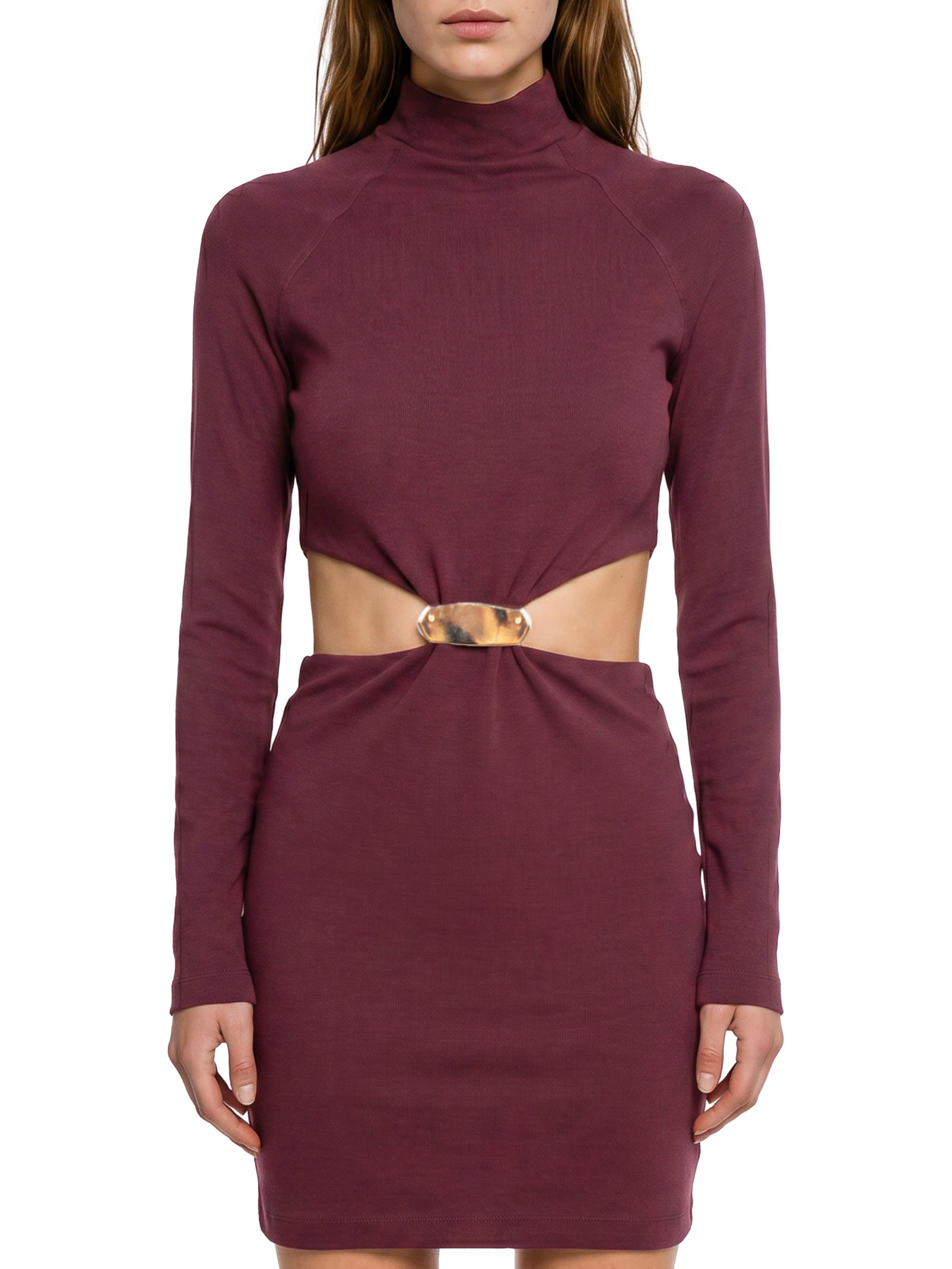 Vestido Curto Manga Longa Com Metal Vermelho Lança Perfume