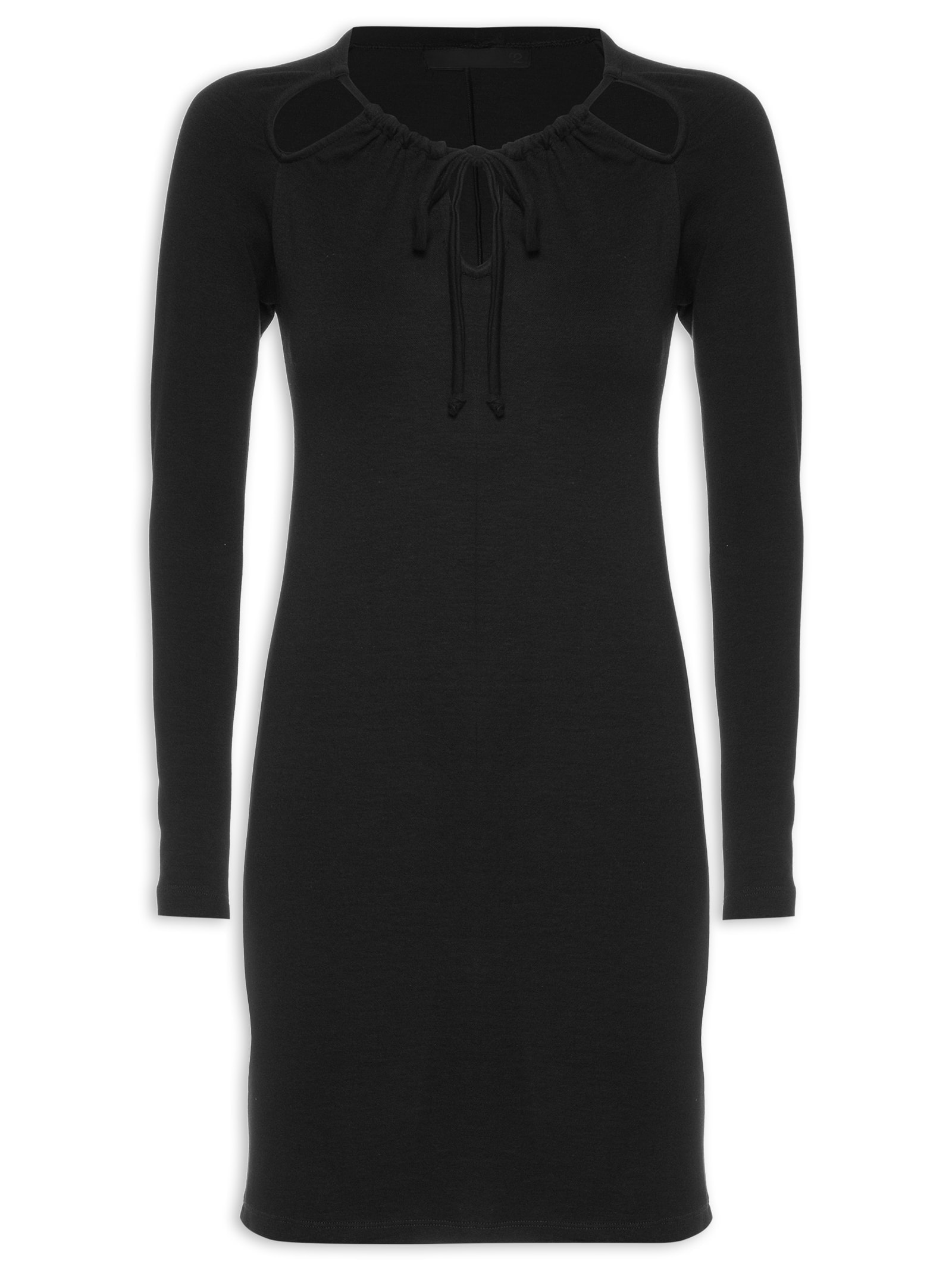 Vestido Curto Manga Longa Em Malha Preto '2Essential