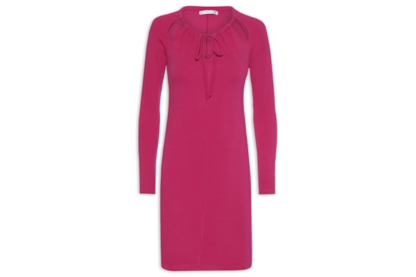 Vestido Curto Manga Longa Em Malha - Rosa