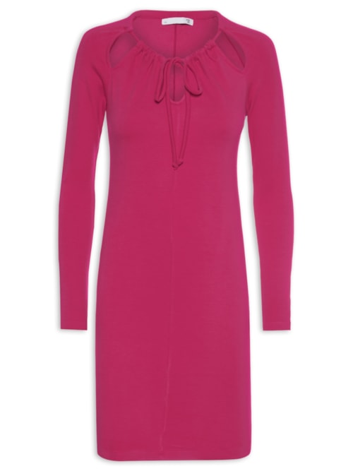 Vestido Curto Manga Longa Em Malha – Rosa