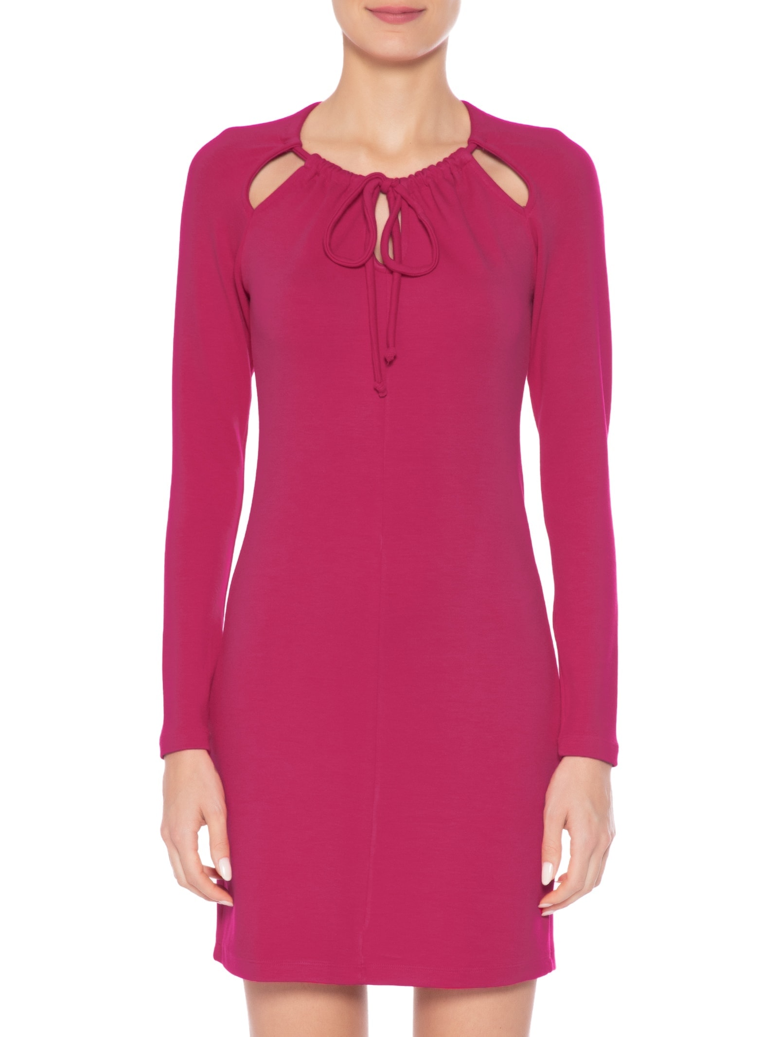 Vestido Curto Manga Longa Em Malha Rosa '2Essential