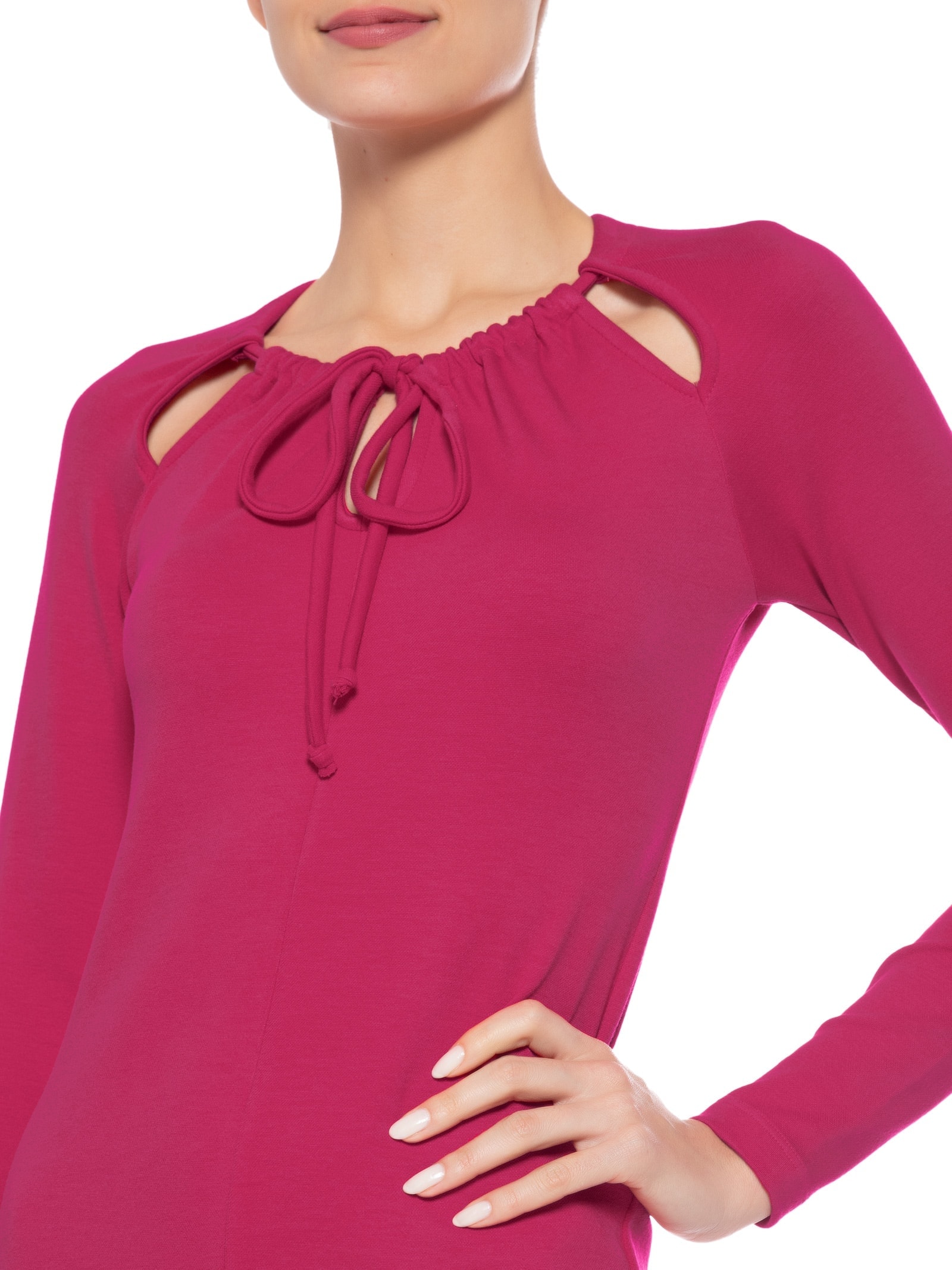 Vestido Curto Manga Longa Em Malha Rosa '2Essential