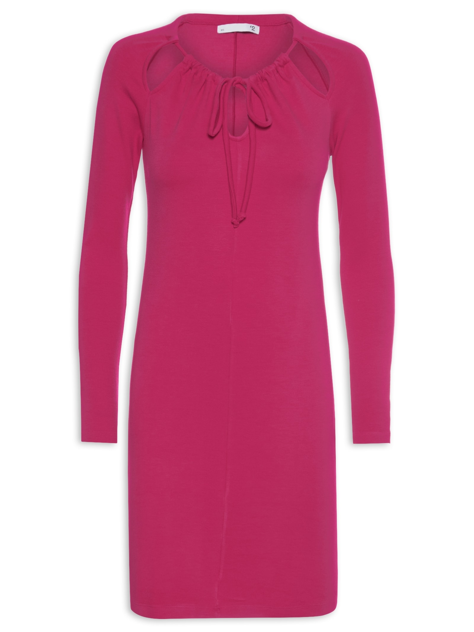 Vestido Curto Manga Longa Em Malha Rosa '2Essential