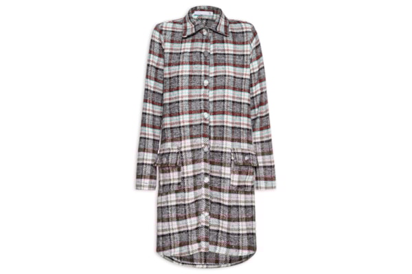 Vestido Curto Manga Longa Em Tweed - Verde