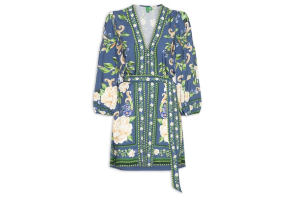 Vestido Curto Manga Longa Flor Celeste – Azul