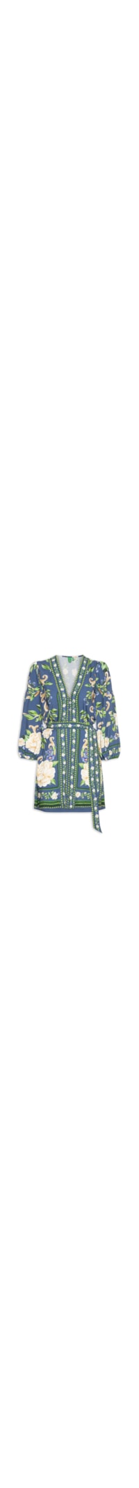 Vestido Curto Manga Longa Flor Celeste – Azul