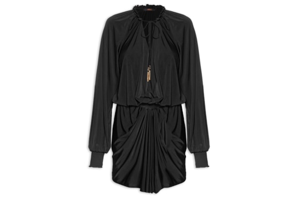 Vestido Curto Manga Longa Jersey - Preto