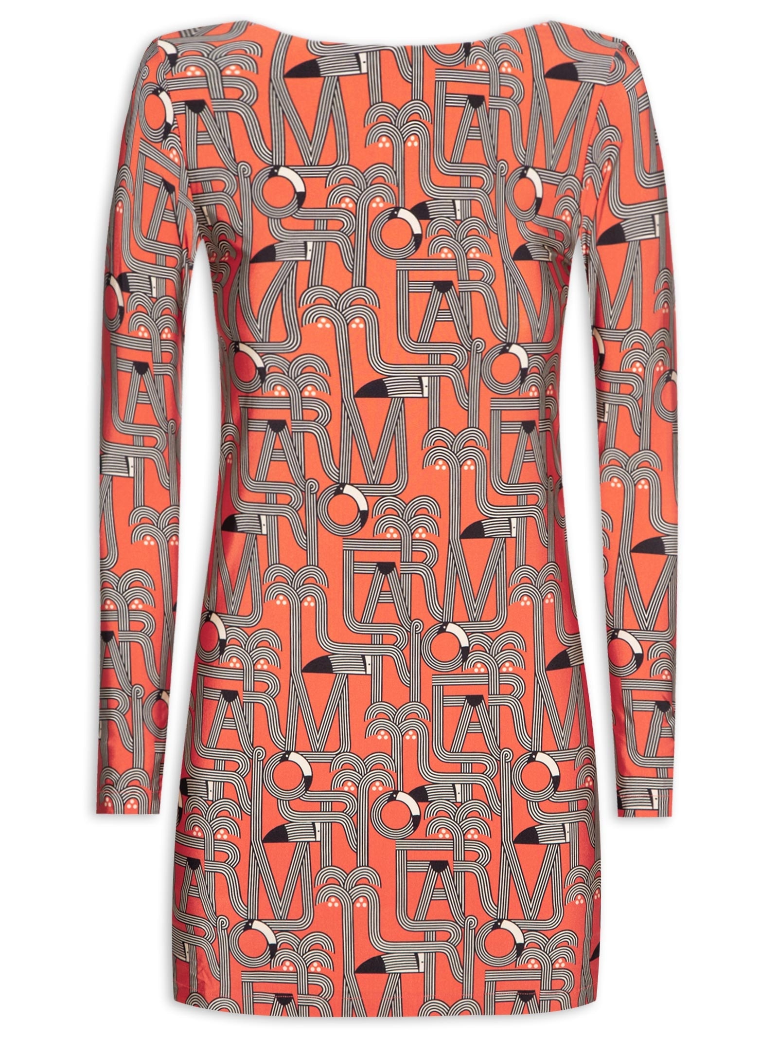 Vestido Curto Manga Longa Logotuca Vermelho Farm Praia