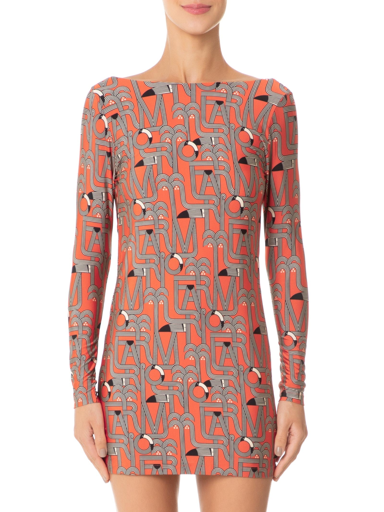 Vestido Curto Manga Longa Logotuca Vermelho Farm Praia