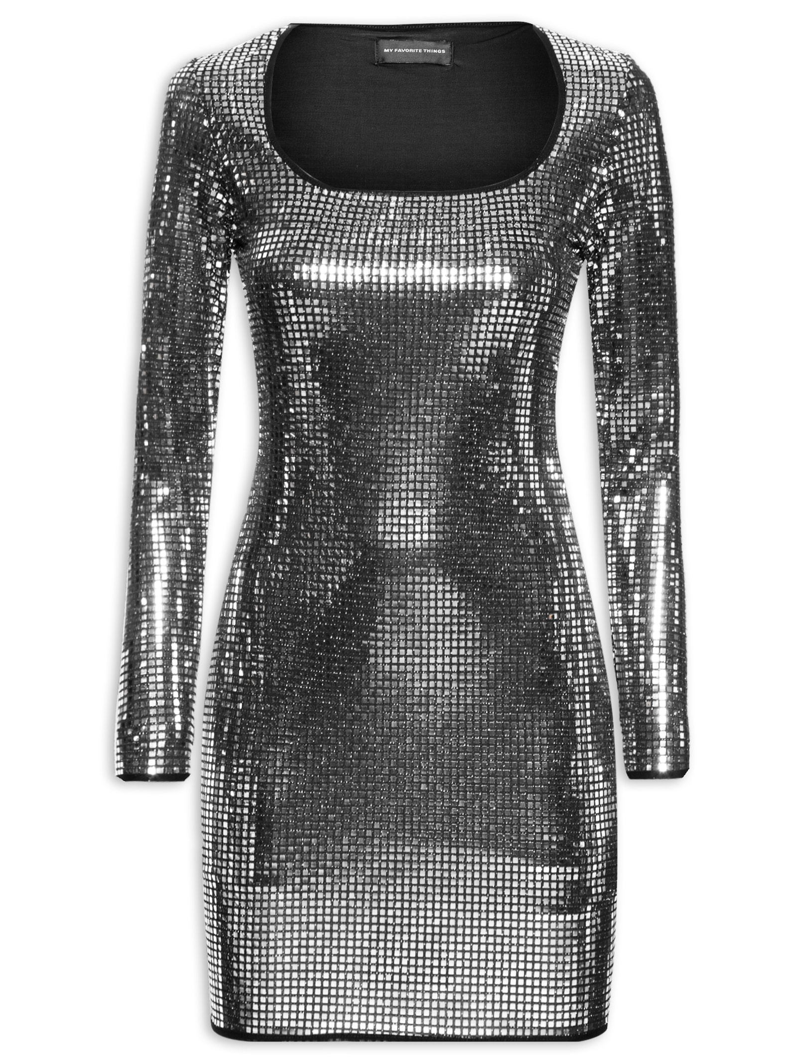 Vestido Curto Manga Longa Shine Prata My Favorite Things