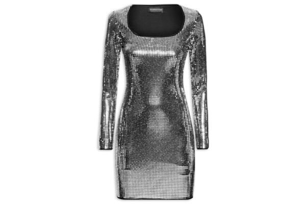 Vestido Curto Manga Longa Shine - Prata