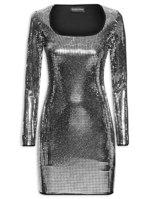 Vestido Curto Manga Longa Shine – Prata