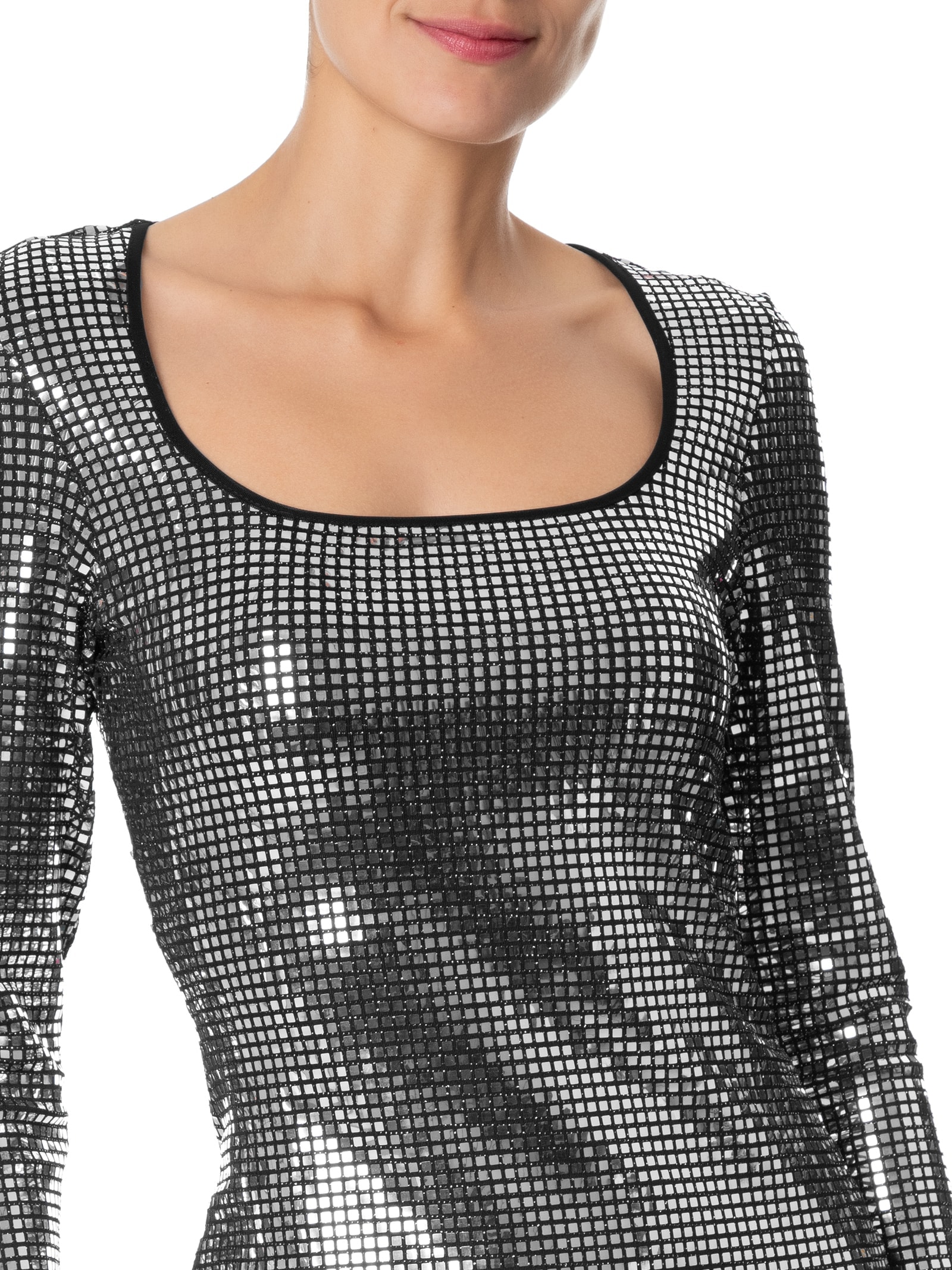 Vestido Curto Manga Longa Shine Prata My Favorite Things