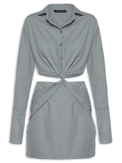 Vestido Curto Manga Longa Torção – Cinza