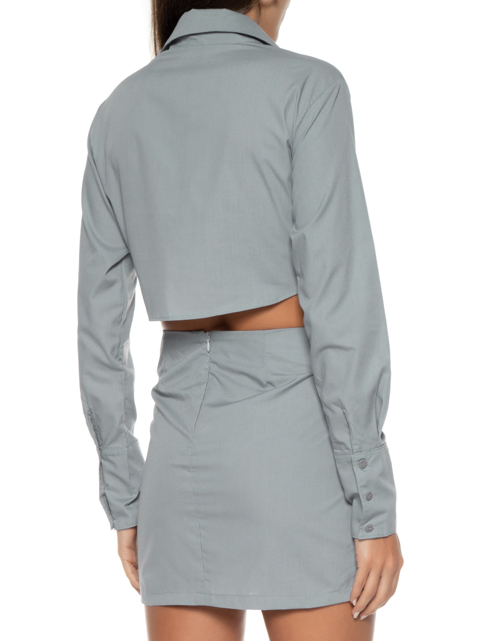 Vestido Curto Manga Longa Torção Cinza Market 33