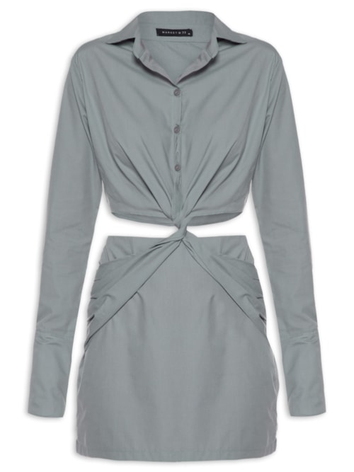 Vestido Curto Manga Longa Torção - Cinza