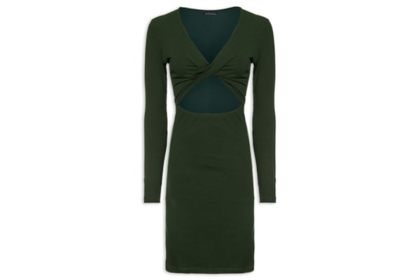 Vestido Curto Manga Longa Torção - Verde