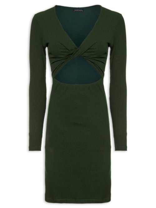 Vestido Curto Manga Longa Torção - Verde