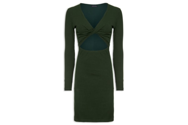 Vestido Curto Manga Longa Torção - Verde
