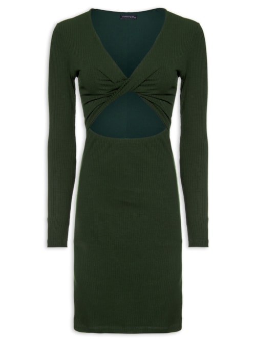 Vestido Curto Manga Longa Torção – Verde