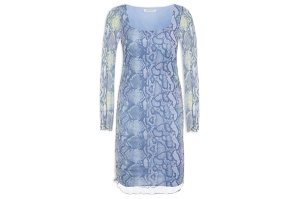 Vestido Curto Manga Longa Tule - Azul