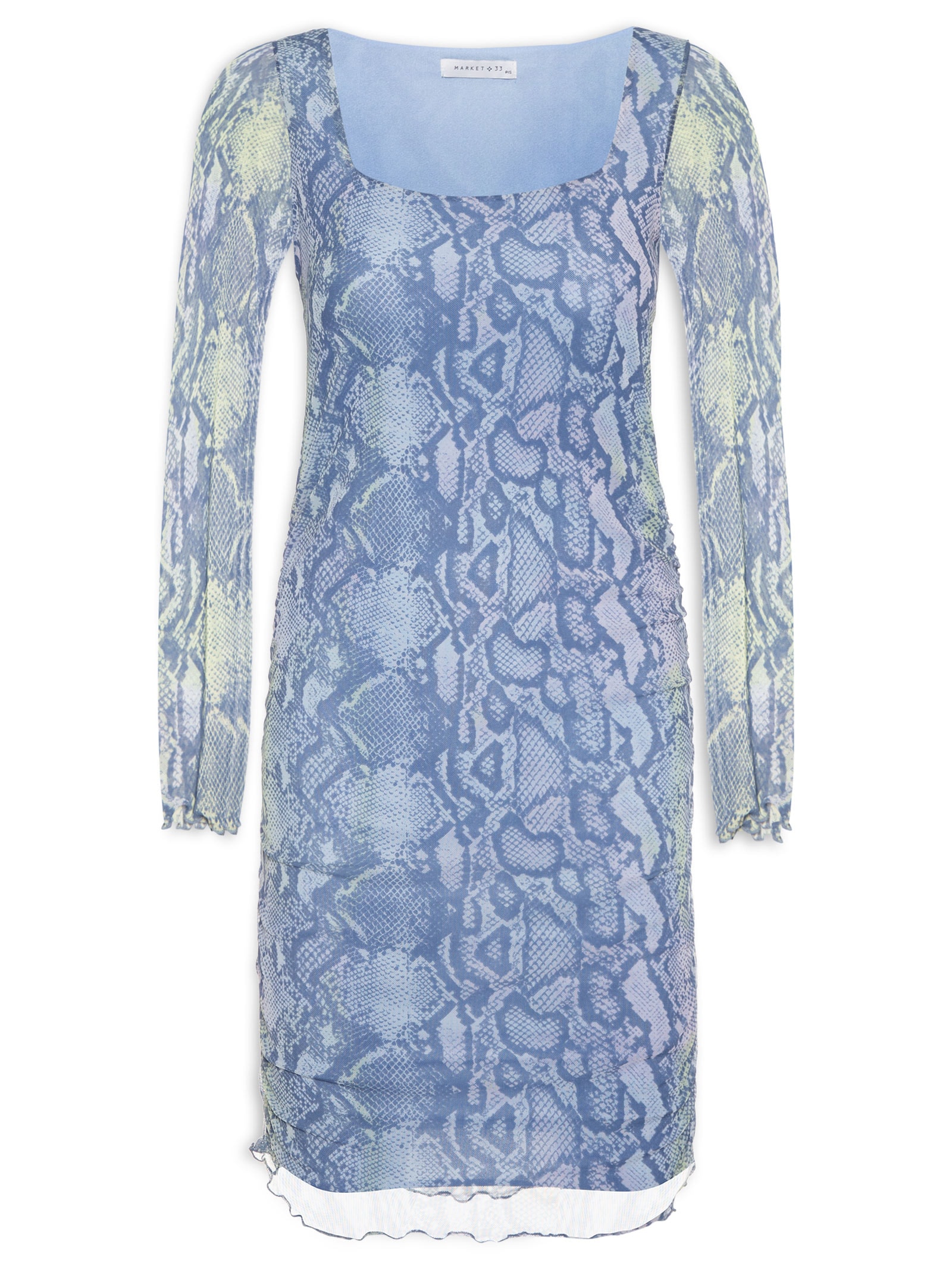 Vestido Curto Manga Longa Tule Azul Market 33