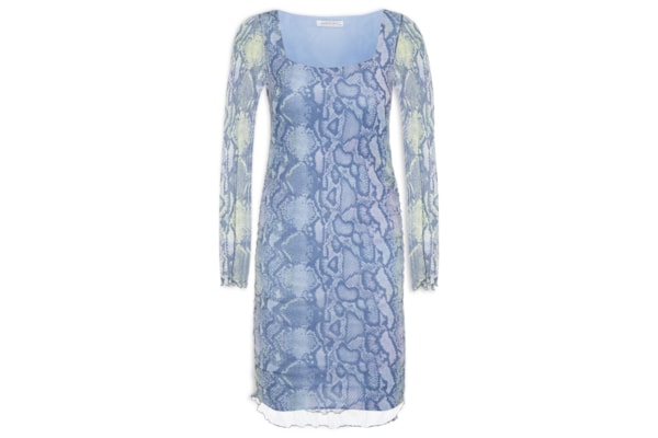 Vestido Curto Manga Longa Tule - Azul