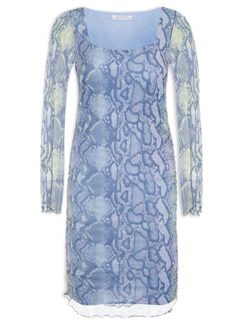 Vestido Curto Manga Longa Tule – Azul