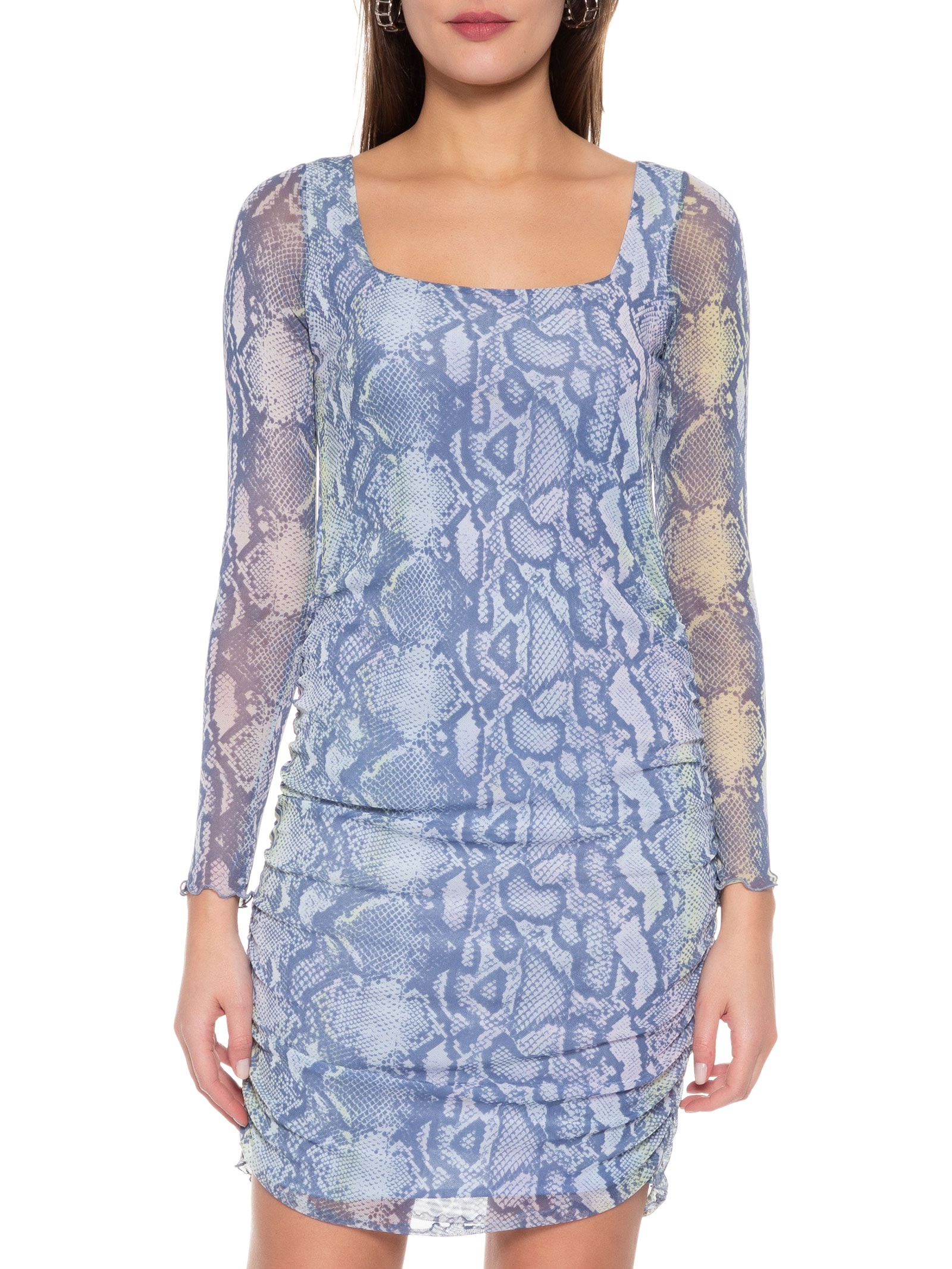 Vestido Curto Manga Longa Tule Azul Market 33