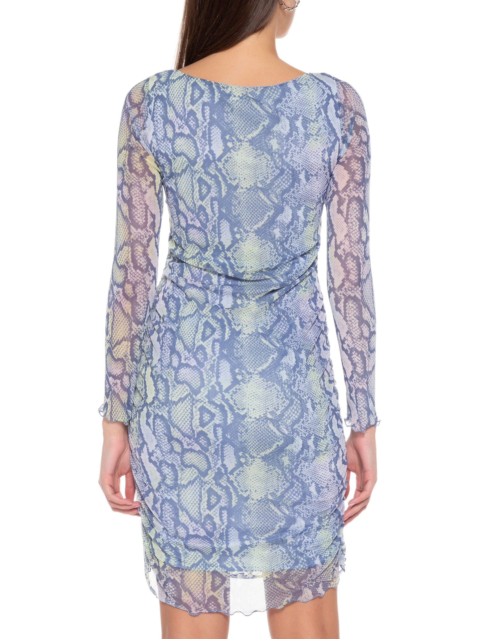 Vestido Curto Manga Longa Tule Azul Market 33