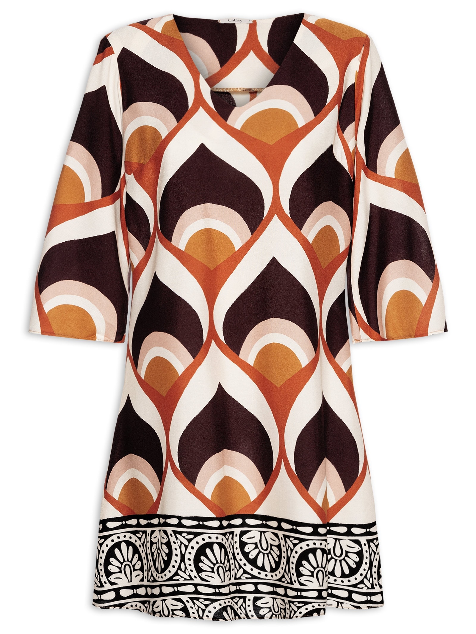 Vestido Curto Manga Sino Marrom Cacay