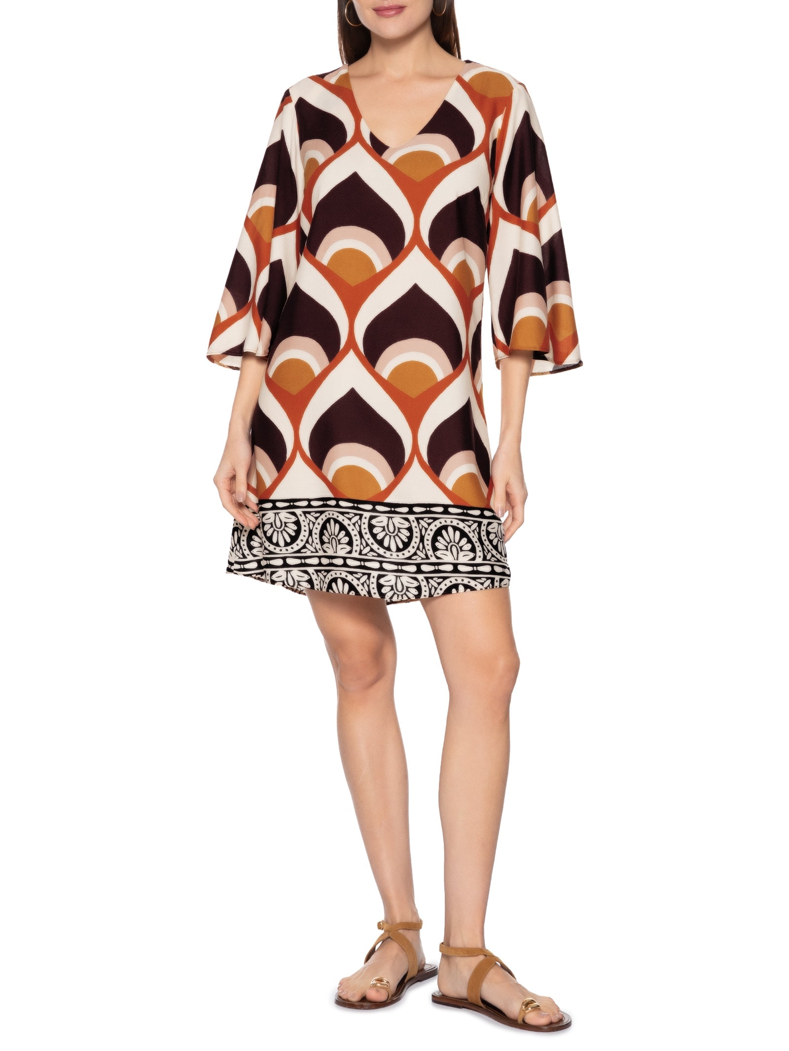 Vestido Curto Manga Sino Marrom Cacay