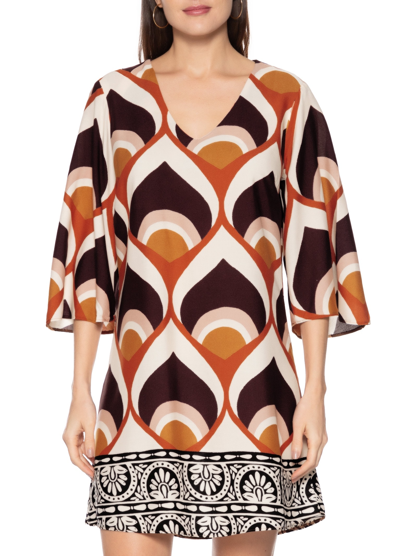 Vestido Curto Manga Sino Marrom Cacay