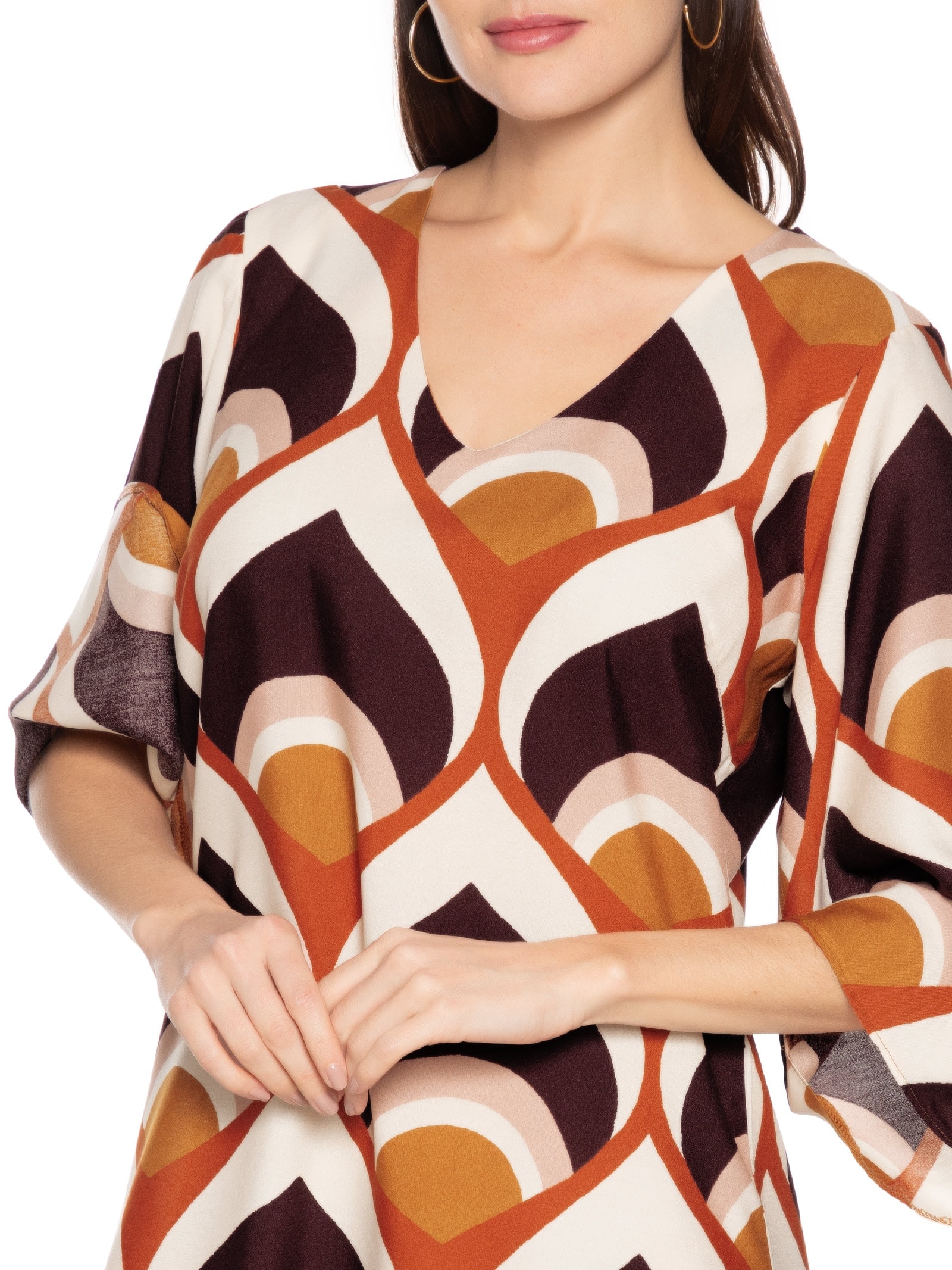 Vestido Curto Manga Sino Marrom Cacay