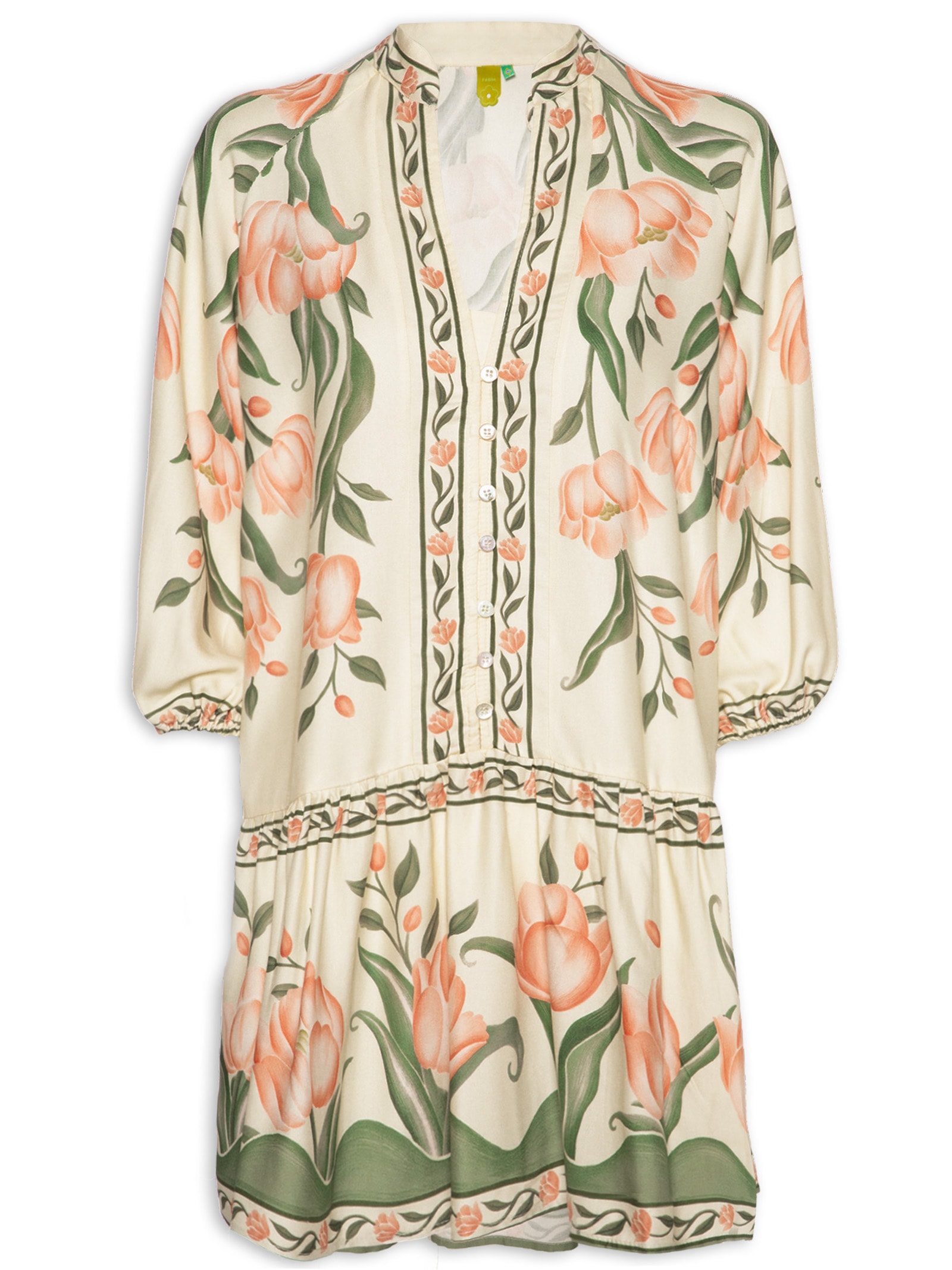 Vestido Curto Manga Sonho De Tulipas Rosa Farm