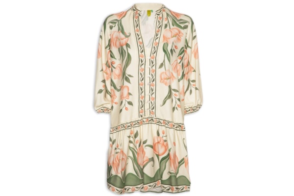 Vestido Curto Manga Sonho De Tulipas - Rosa
