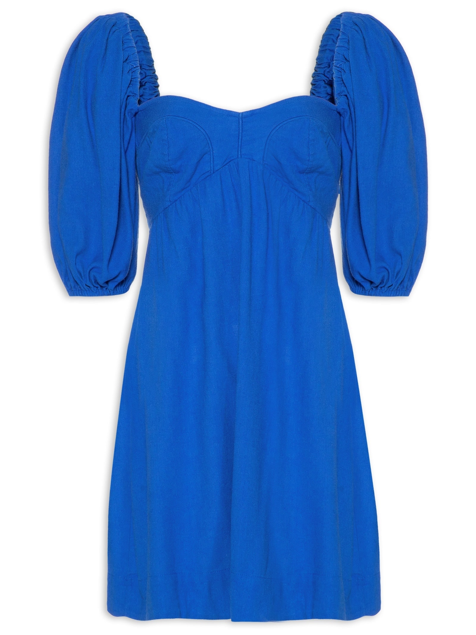 Vestido Curto Mangas Bufantes Azul Farm